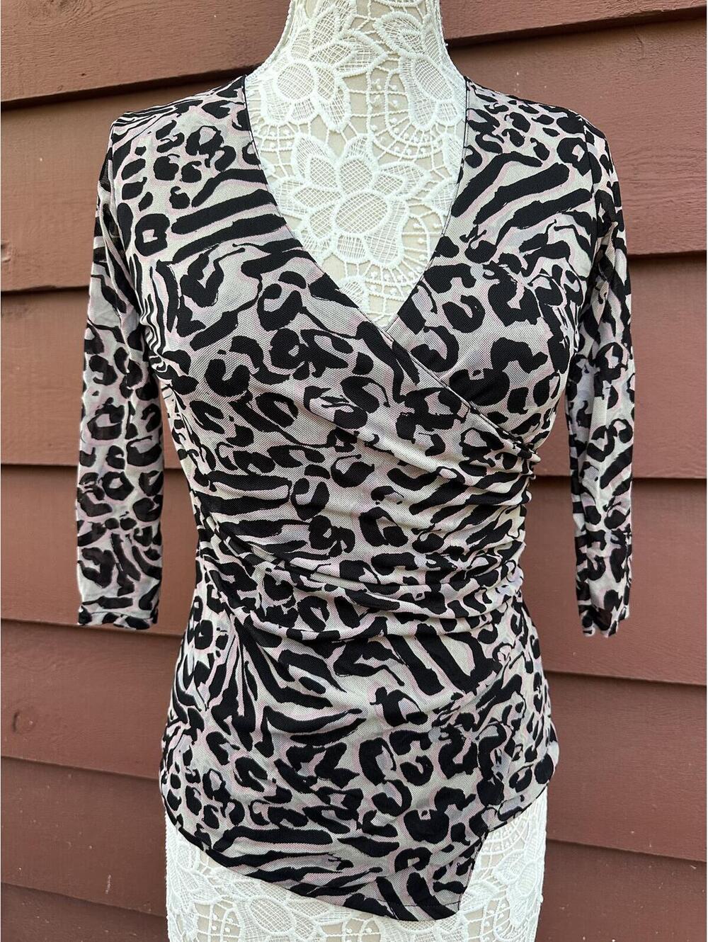Jockey Y2K Animal Print Ruched Wrap Top Black Beige